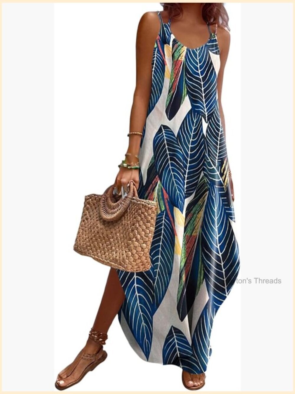 Women's Casual Maxi Dress with Pockets Sleeveless V-Neck Boho Beach Dress